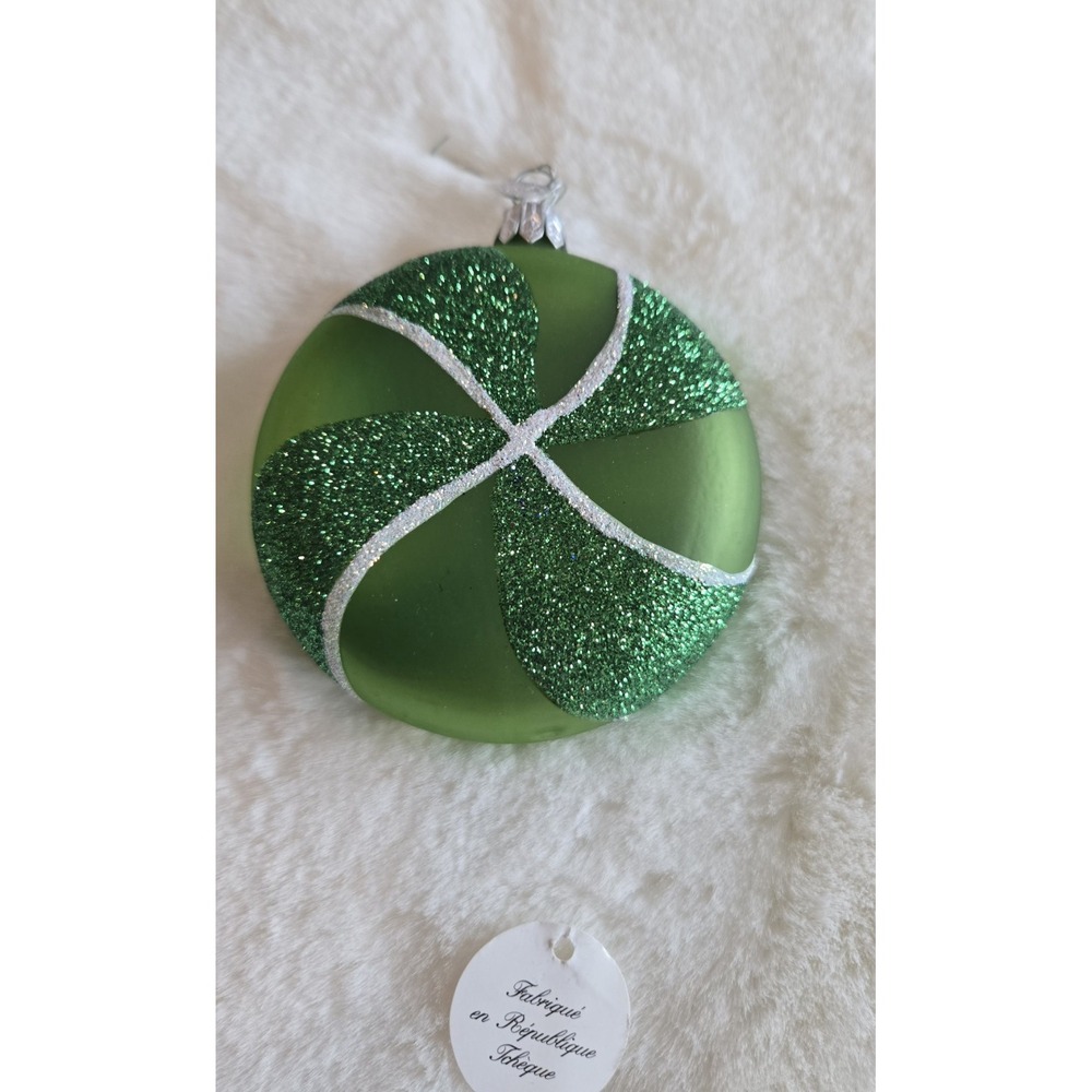 Dept 56 Green Peppermint Candy Swirl Glass Ornament Czech Republic Clock Charm